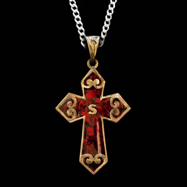 Our first crushed Turquoise Cross Pendant Necklace! Customize the Jude Cross Pendant with your initials and stone colore. Pair it with a special discount sterling silver chain today!